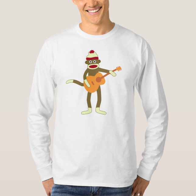 För gitarrlångärmad för sock monkey akustisk t-shirt (Framsida)