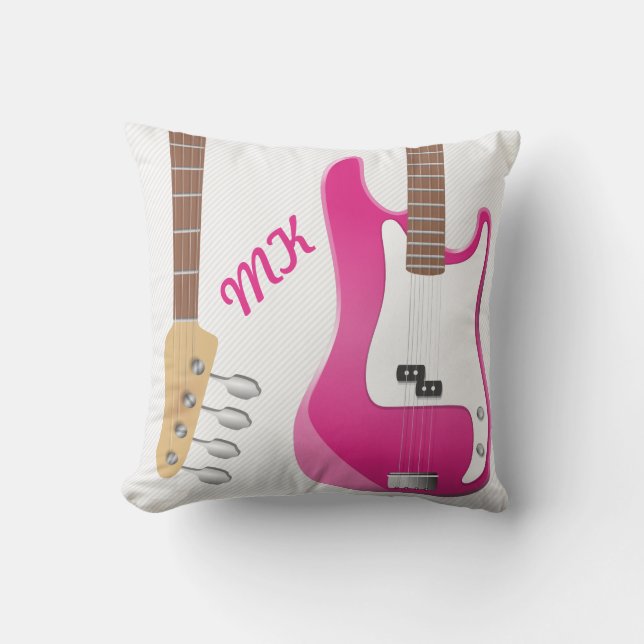 För gitarrvit för flickaktigt chic shock rosa kudde (Framsida)