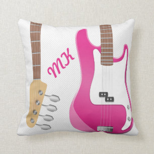 För gitarrvit för flickaktigt chic shock rosa kudde
