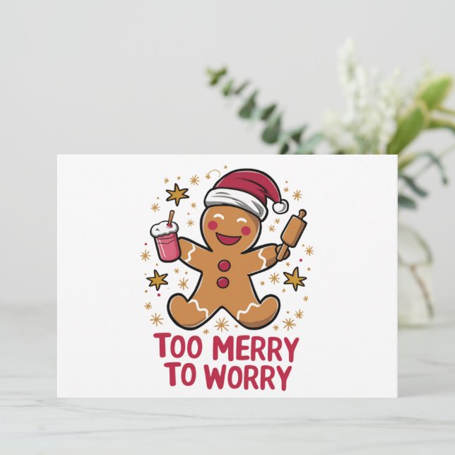 För glada för att oroa rolig pepparkaksjul julkort (Stående Fram)