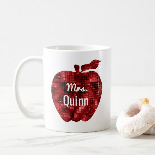För Glam röd Apple FauxSequin för lärare personlig Kaffemugg