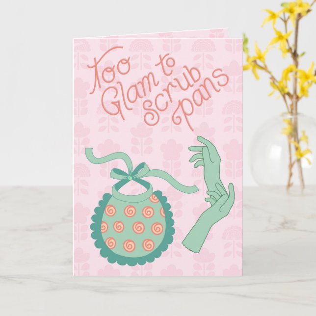 För glamourös för att diska - Retro Förkläde Humor Kort (Gul blomma)