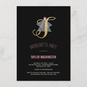 För glitterBachelorette för Monogram guld- Inbjudningar