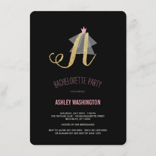 För glitterBachelorette för Monogram guld- Inbjudningar