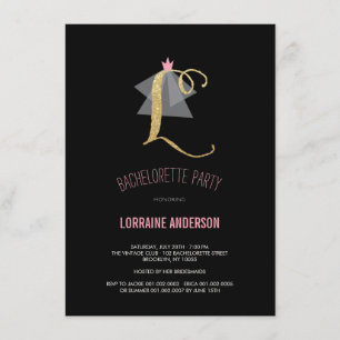 För glitterBachelorette för Monogram guld- Inbjudningar