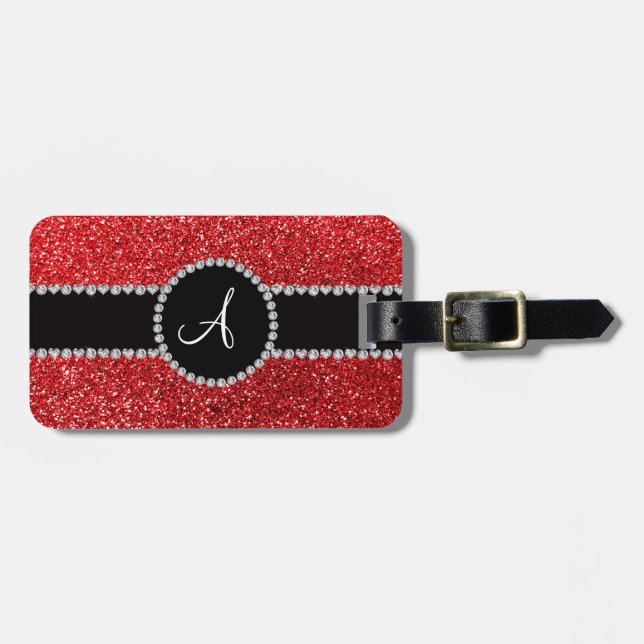 För glitterdiamant för Monogram cirklar den röda Bagagebricka (Horisontell Framsida)