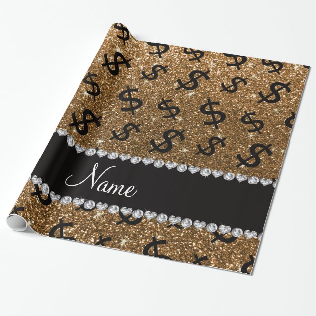 För glitterdollar för personlig känt guld- tecken presentpapper (Utrullad)
