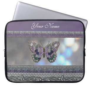 För glitterfjäril för lavendel metallisk laptop fodral