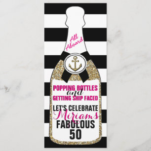 För glitterfödelsedag för champagne Fab nautisk Inbjudningar