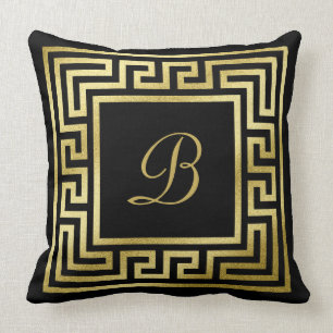 För glittergrek för elegant Monogram guld- svart Kudde