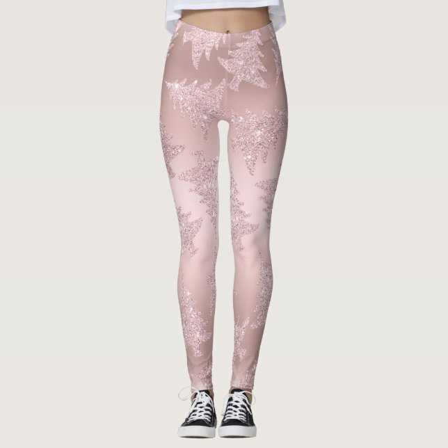För glitterjulgran för elegant rosa guld- mönster leggings (Framsida)