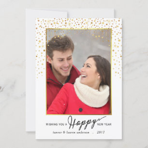 För glitterkonfettiar för gott nytt år guld- foto julkort