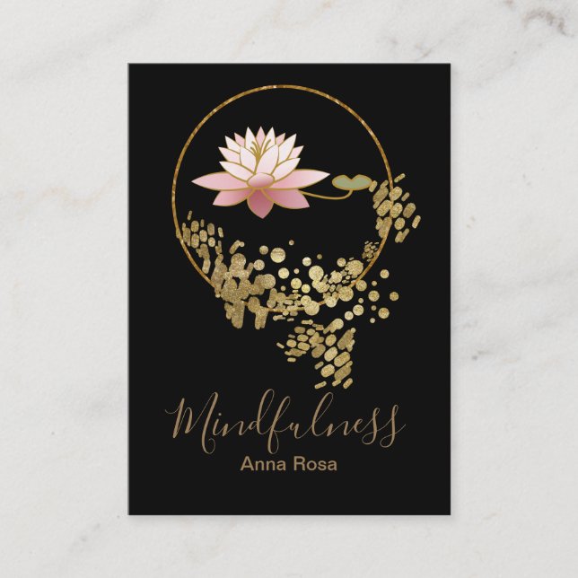 För glitterlotusblomma för *~* guld- Mindfulness Visitkort (Framsida)