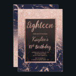 För glittermarin för Faux 18th födelsedag för rosa Inbjudningar<br><div class="desc">En modern nätt chic och ombre för dusch för glitter för elegantfaux en rosa guld- med den artonde födelsedagsfest inbjudan för det marinblåa marmorfärgkvarteret med rosa guld- ombre mönstrar att blekna på en marinblå marmor med och en elegant guld- ramperfekt för en 18th födelsedag för princess.</div>