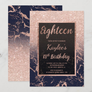 För glittermarin för Faux 18th födelsedag för rosa Inbjudningar