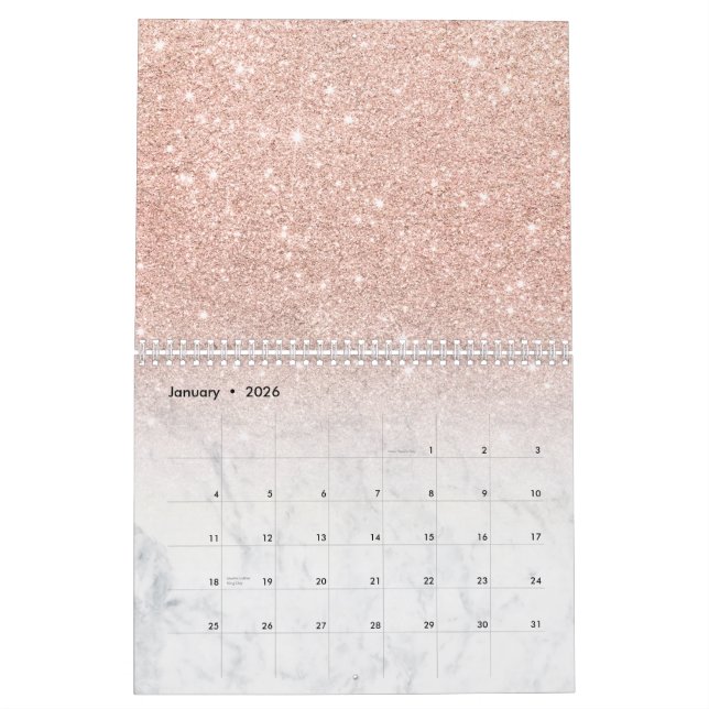 För glitterombre för stilfull chic rosa guld- kalender (Jan 2026)