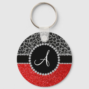 För glittersvart för Monogram röd leopard Nyckelring