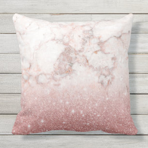 För glittervit för elegant Faux rosa guld- marmo Kudde