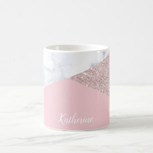 För glittervit för elegant flickaktigt rosa guld kaffemugg