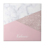 För glittervit för elegant flickaktigt rosa guld- kakelplatta<br><div class="desc">Färgar rosa guld- glitter för snyggt och för elegant geometrisk faux,  vitmarmor och rosor kvarteret.</div>