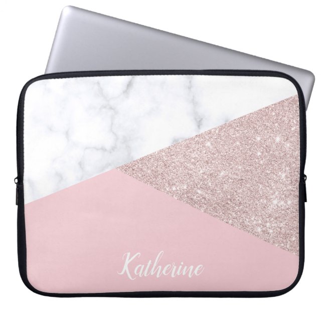 För glittervit för elegant flickaktigt rosa guld- laptop sleeve (Framsidan)