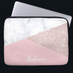 För glittervit för elegant flickaktigt rosa guld- laptop sleeve<br><div class="desc">Färgar rosa guld- glitter för snyggt och för elegant geometrisk faux,  vitmarmor och rosor kvarteret.</div>