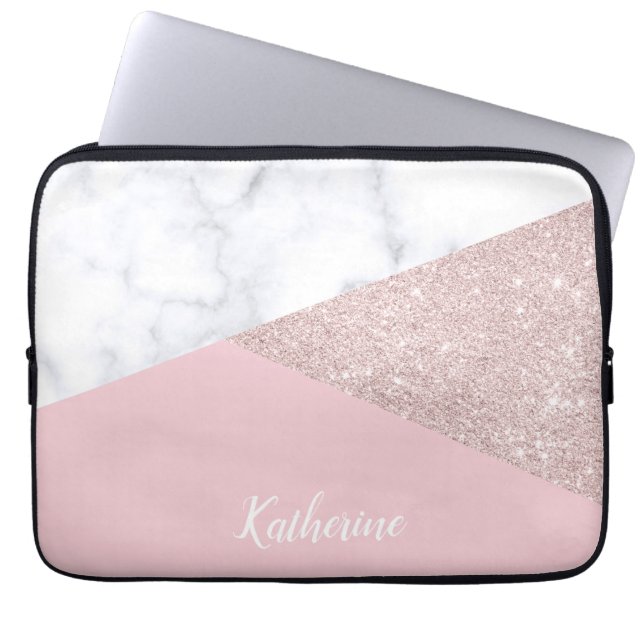 För glittervit för elegant flickaktigt rosa guld- laptop sleeve (Framsidan)