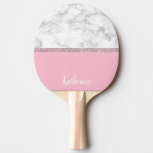 För glittervit för elegant flickaktigt rosa guld pingisracket