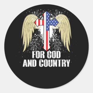 FÖR GOD OCH LAND AMERIKA FLAGGA RUNT KLISTERMÄRKE