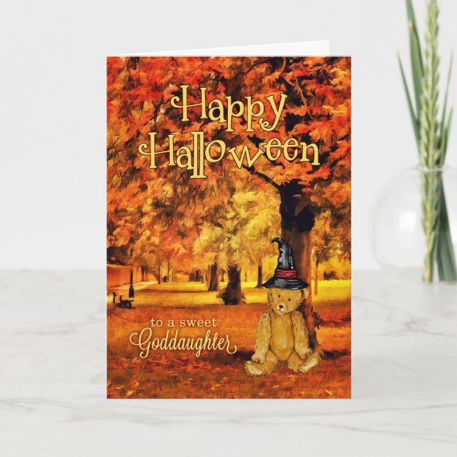 för Goddotter på Halloween Nalle Witch Kort (Framsida)