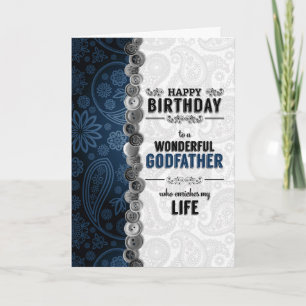 för Godfather Birthday Blue Paisley med Buttons Kort