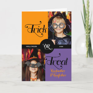 för Godföräldrar Bus eller godis 2 Photo Halloween Kort