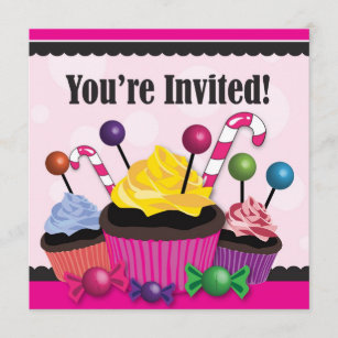 För godis och söt partyinbjudan för muffin inbjudningar