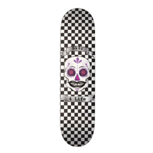 För godisskalle för beställnings- text rutigt mini skateboard bräda 18,7 cm