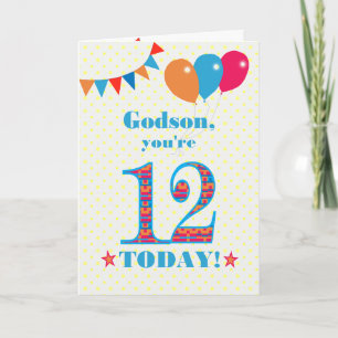 För Godson 12:e Birthday Bunting BalloCard Kort