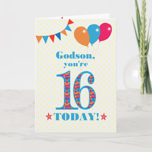 För Godson 16:e födelsedagsbuntningskort Kort (Framsida)