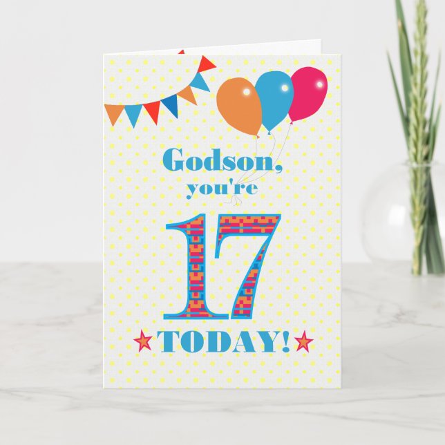 För Godson 17:e födelsedagsbuntningskort Kort (Framsida)