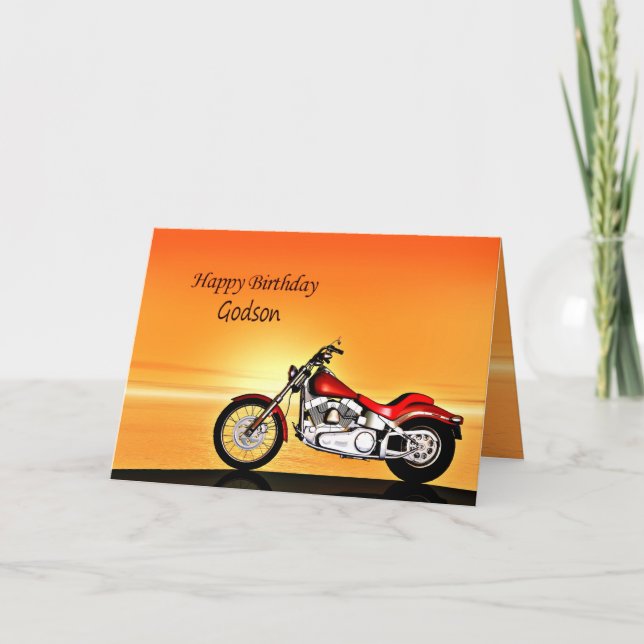 För Godson, Motorcykel på födelsedagskort Kort (Framsida)