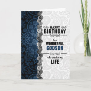 för Godsons Birthday Blue Paisley med Buttons Kort