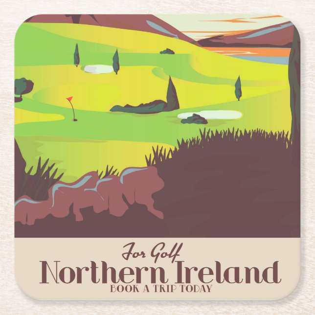 För Golf Northern Ireland Travel-affisch Underlägg Papper Kvadrat (Framsidan)