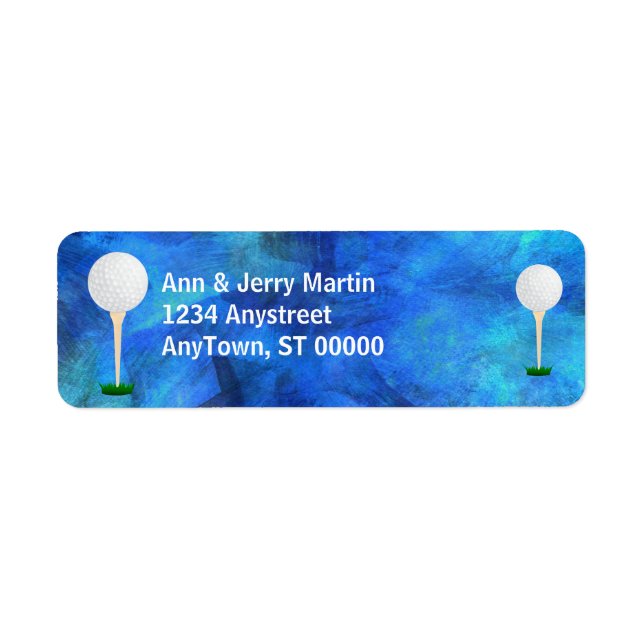 För golfadressetikett golf bollar på blå returadress etikett (Framsidan)