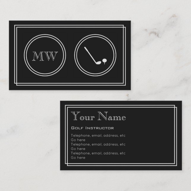 För Golfinstruktör "för tyst film" visitkortar Visitkort (Fram/baksida)