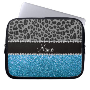 För grå färgleopard för personlig känt glitte laptop fodral