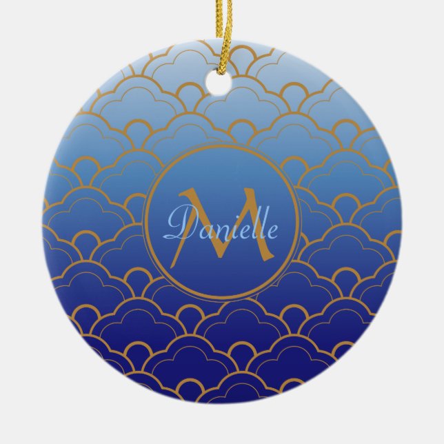 För Gradated för japansk Seigaiha kammussla guld Julgransprydnad Keramik (Framsidan)