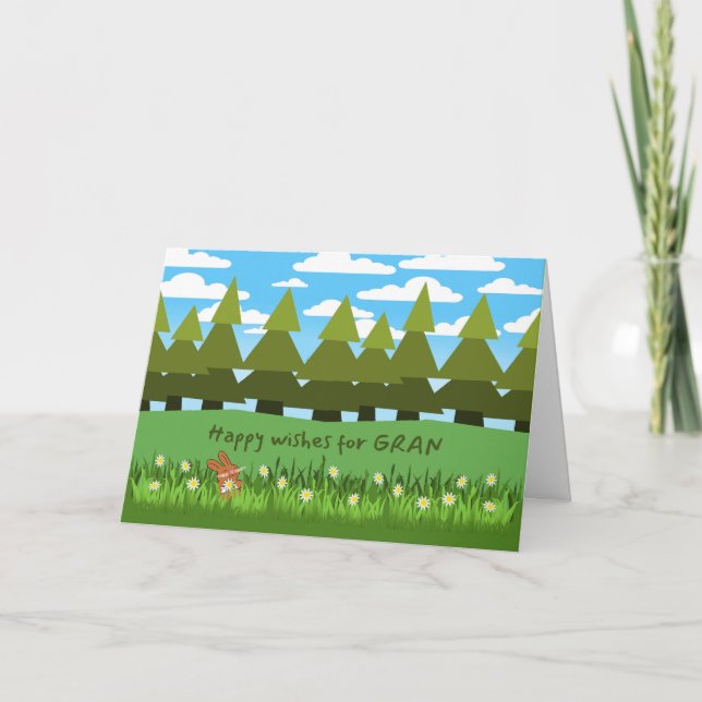 För Gran Birthday Cute Bunny med Daisy Card Kort (Framsida)