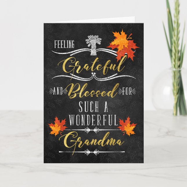 för "Grandma Thanksgiving Blessings Chalkboard" Helgkort (Framsida)