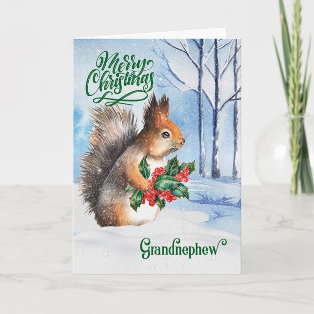 för Grandnephew jul Squirrel Winter Woodland Helgkort (Framsida)