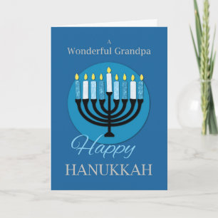 För Grandpa Hanukkah Menorah på Mörk blått Kort
