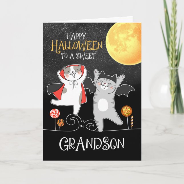 för Grandson PURRfect Halloween Dancing Cats Helgkort (Framsida)