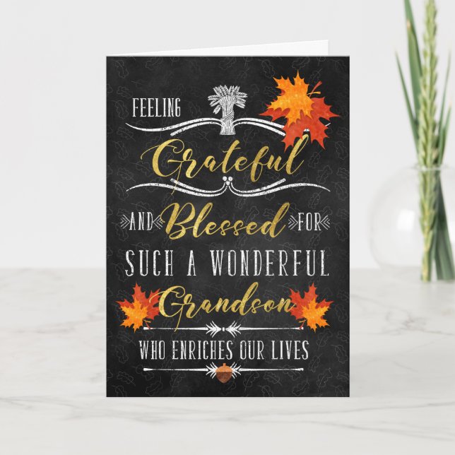 för Grandson Thanksgiving Blessings Chalkboard Helgkort (Framsida)